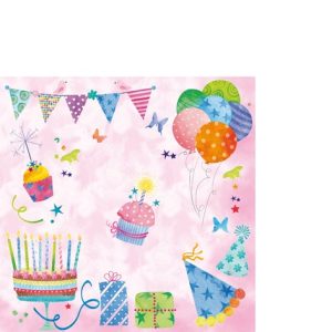 Cocktail Napkin - Féte D'anniversaire Rose