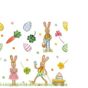 Cocktail Napkin - Playful Bunnies WHITE