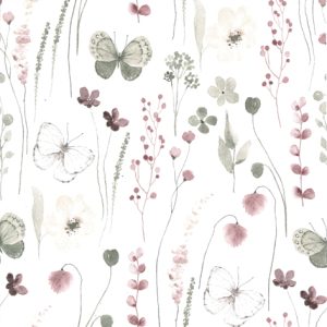 Lunch Napkin - Delicate Flowers With Butterflies Burgundy