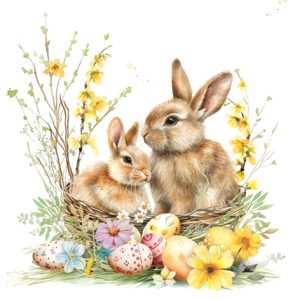Lunch Napkin - Bunnies In A Basket